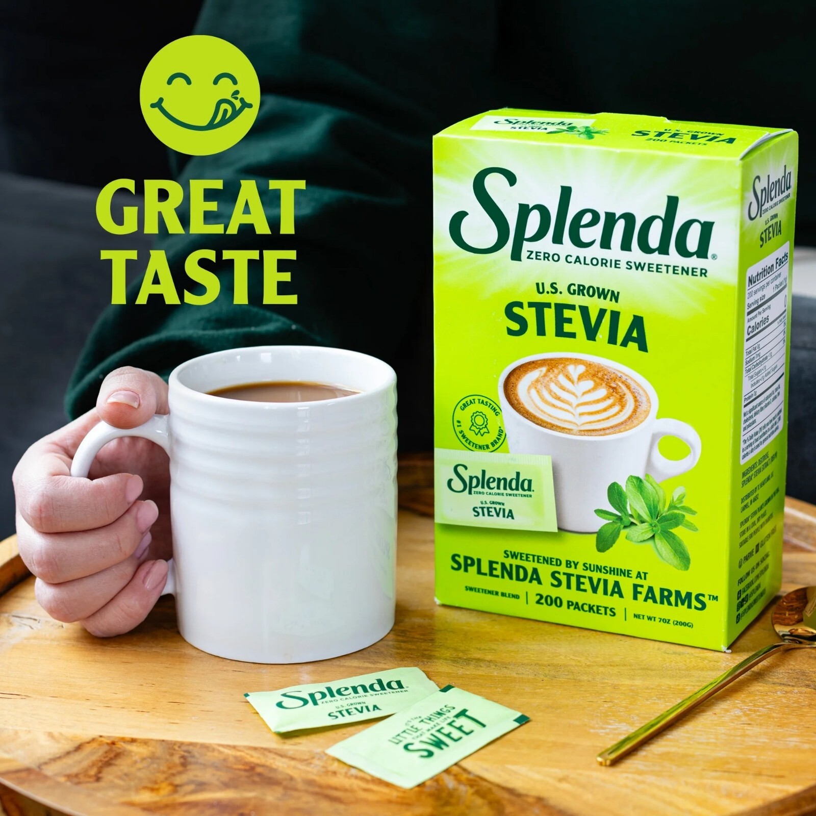 SPLENDA Stevia Zero Calorie Sweetener, Sugar Substitute Packets, 200 Count gallery