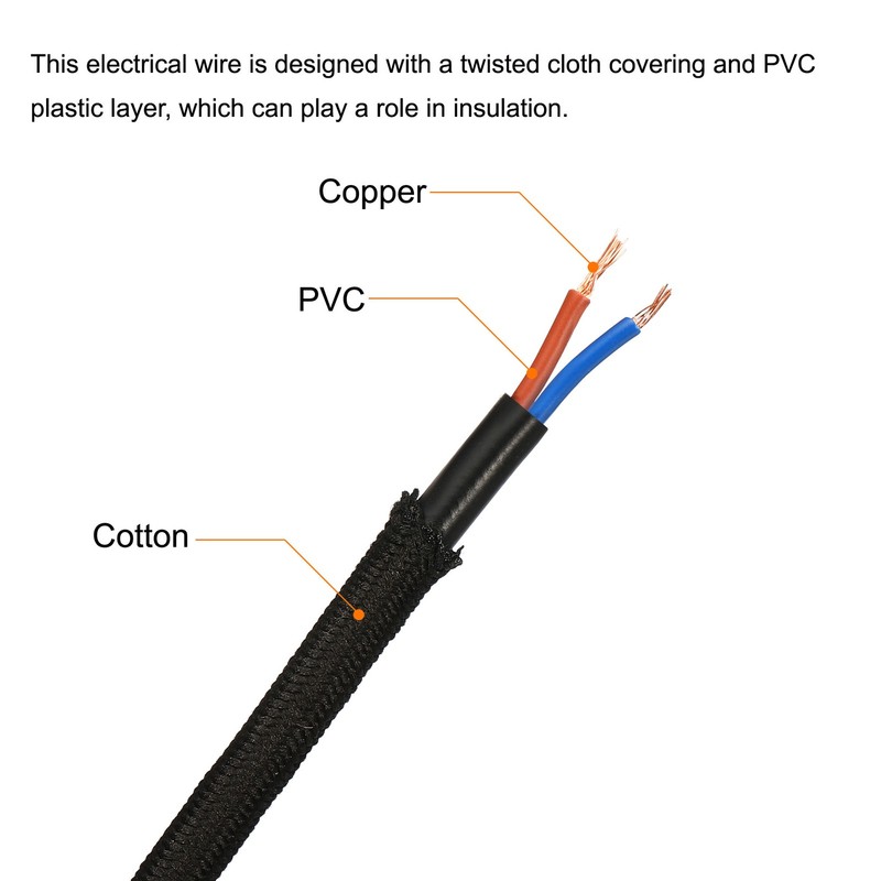 Twisted Cloth Covered Wire 2 Core 18AWG 10m/32.8ft,Electrical Cable,Black gallery