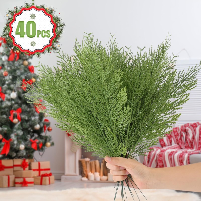 Artificial Pine Branches,40 Pcs Christmas Faux Cedar Stems, Artificial Faux C... gallery