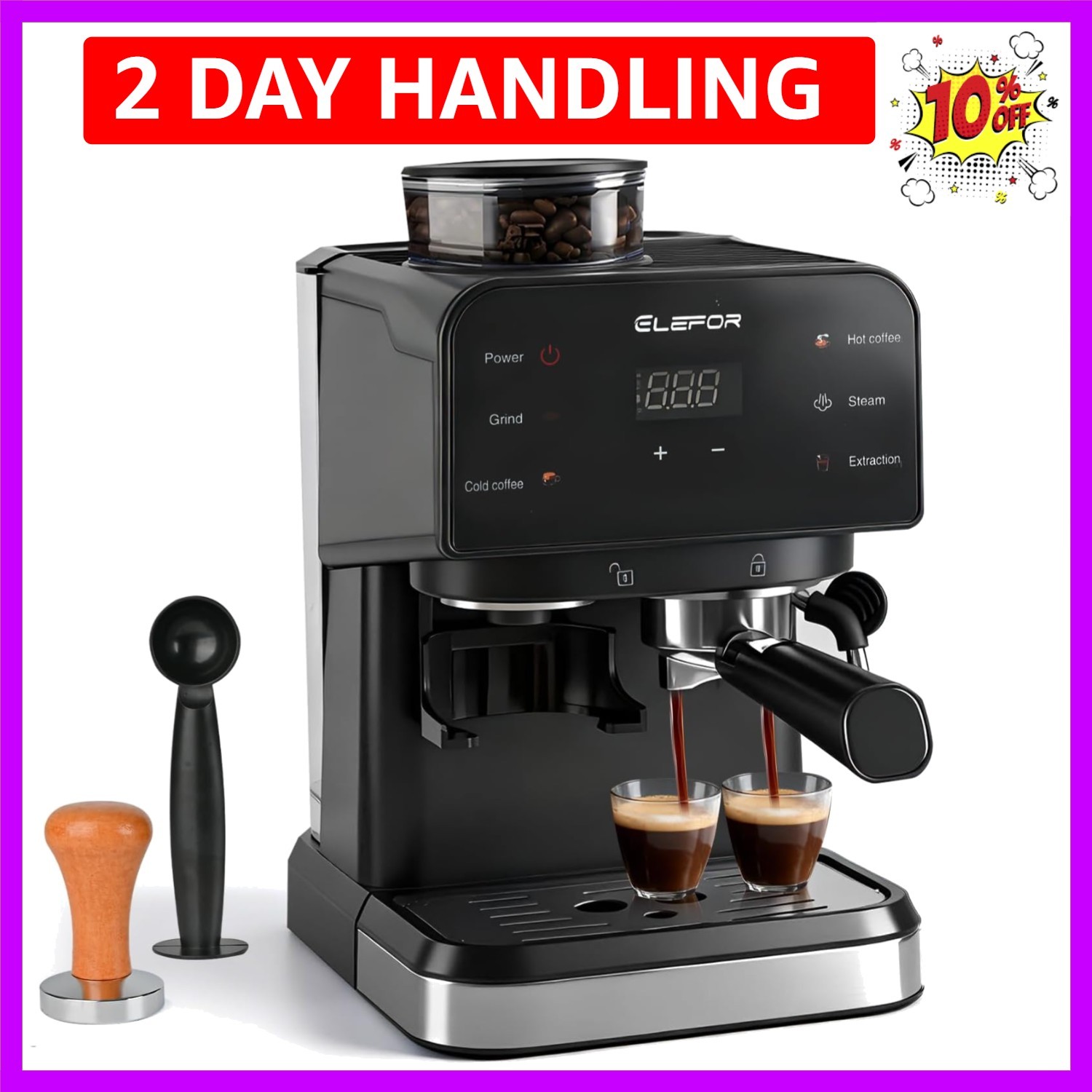 Espresso Machine 20 Bar, Coffee Maker with grinder Black' gallery
