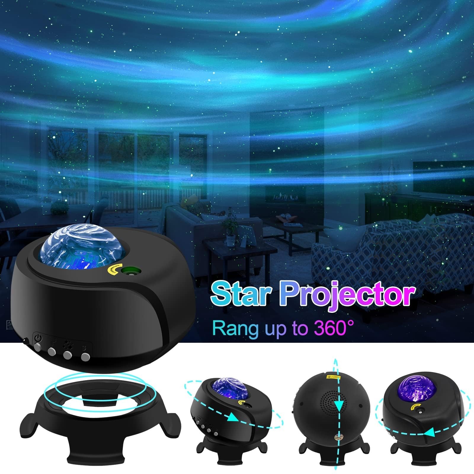 Larger Coverage Area Galaxy Projector,with Changing star projector, Black gallery