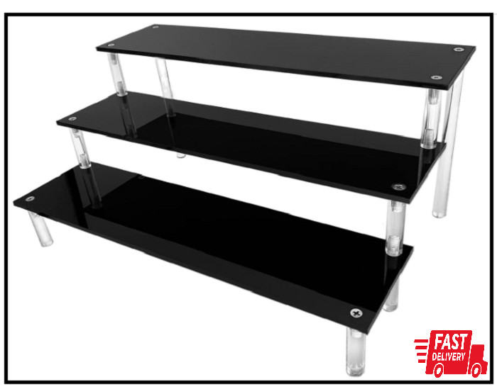 Black Acrylic Shelf Riser 3 Tier Perfume Organizer Cologne Display Stand Large gallery