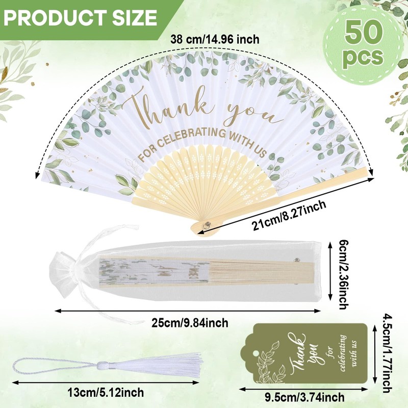 50 Sets Eucalyptus Leaf Wedding Fans for Guests Bulk Greenery Wedding Favors gallery