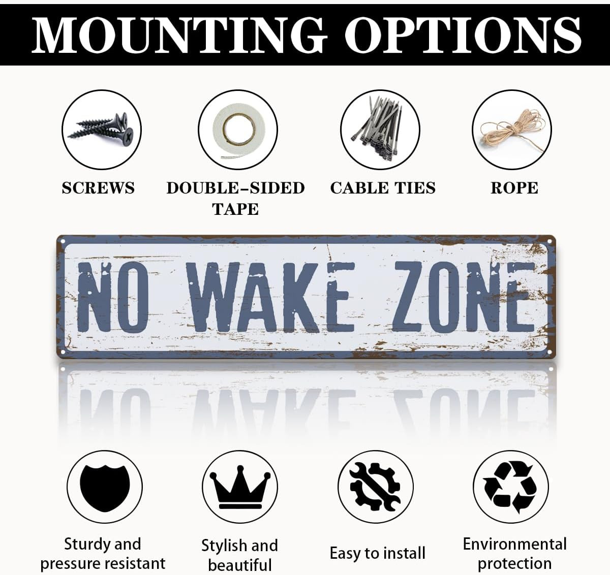 No Wake Zone Sign, Metal Warning Sign, Retro Metal Tin Signs, Lake House Wall De gallery
