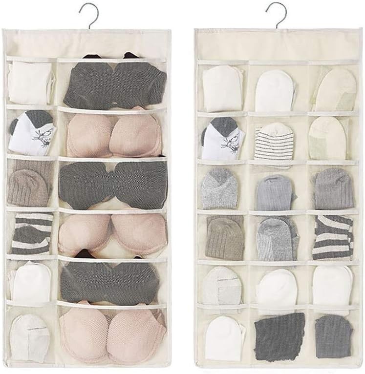 Closet Hanging Organizer with Mesh Pockets & Rotating Metal Hanger,Dual white gallery