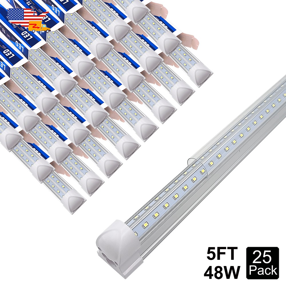 25 Pack T8 Integrated 5Ft Led Tube Light Bulbs 48W V Shaped 60" For Garage 6500K gallery