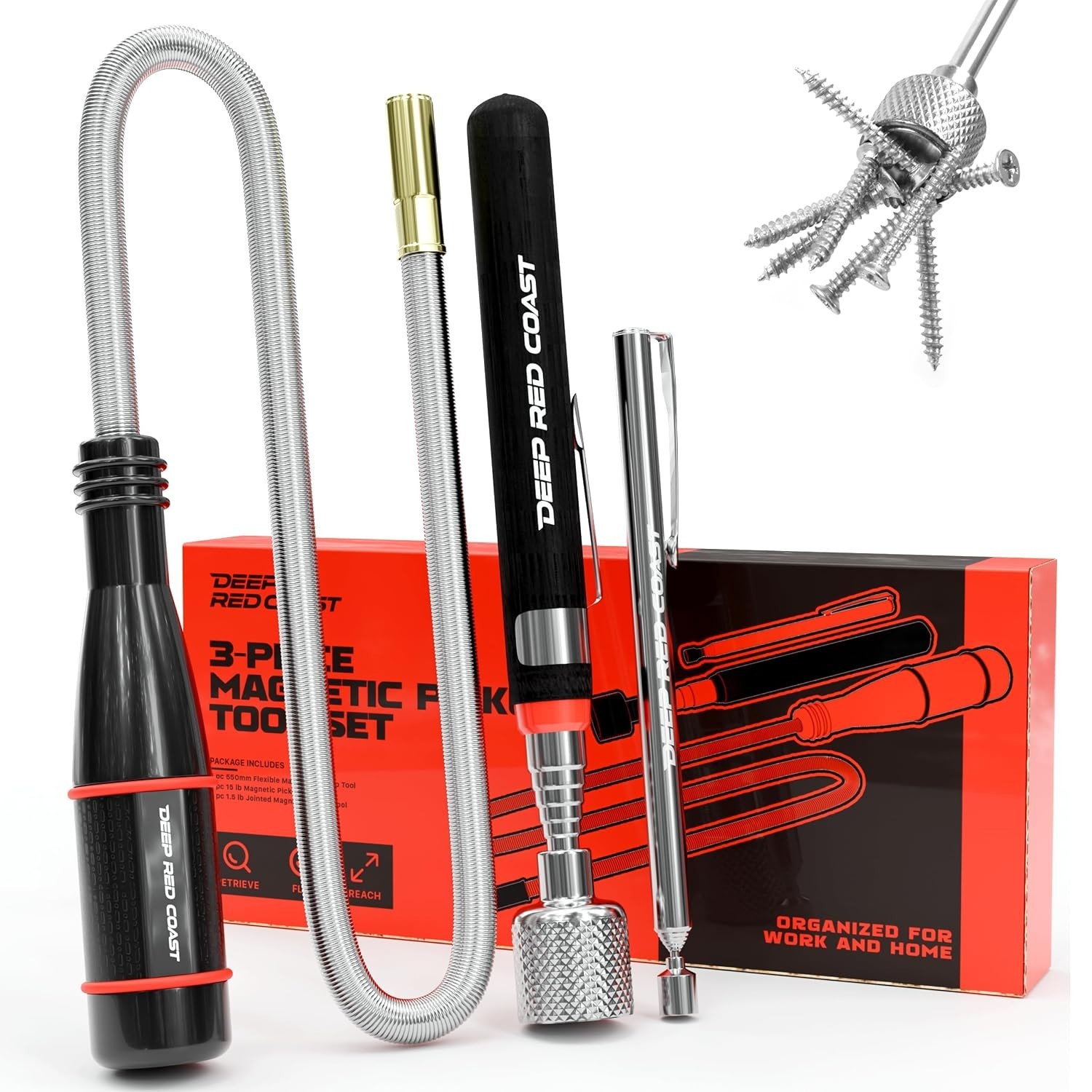 3 Pack Telescoping Magnetic Pickup Tool Set 16lb Flexible Magnet Stick Mechanic gallery