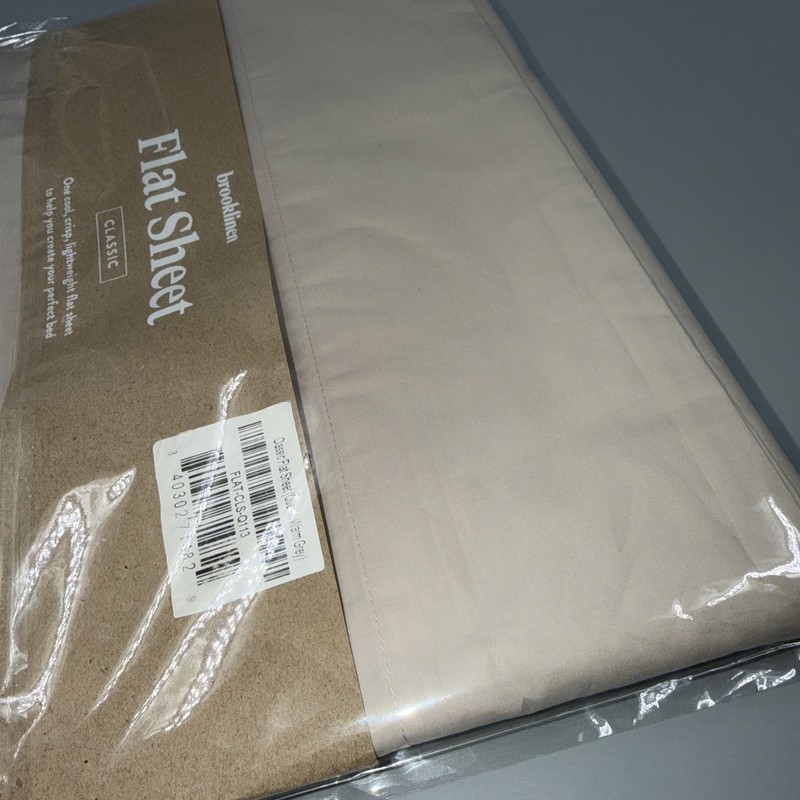BROOKLINEN - FLAT SHEET - COTTON- WARM GREY-QUEEN - NEW gallery