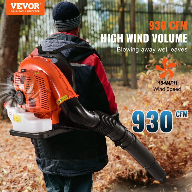 VEVOR Backpack Leaf Blower 79CC 2-Cycle Gas Leaf Blower 930CFM Air Volume 184MPH gallery