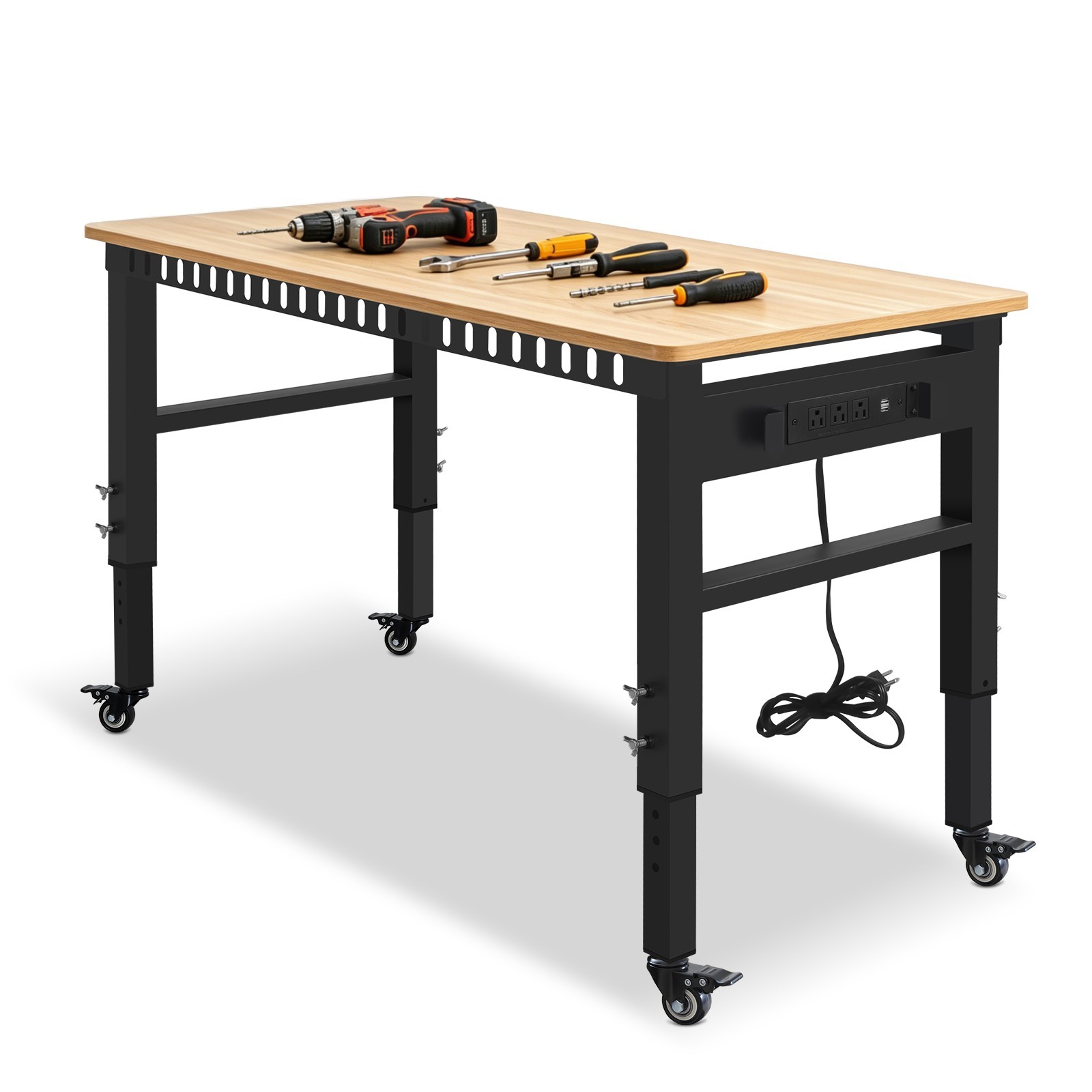 Workbench 48 Adjustable Heavy Duty 2000 LBS Power Outlet Wheels Black gallery