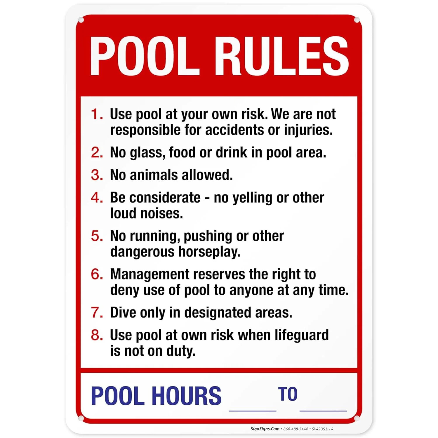 Pool Rules Sign, Red Pool Sign, 10x14 Inches, Rust Free .040 Aluminum, Fade Resi gallery