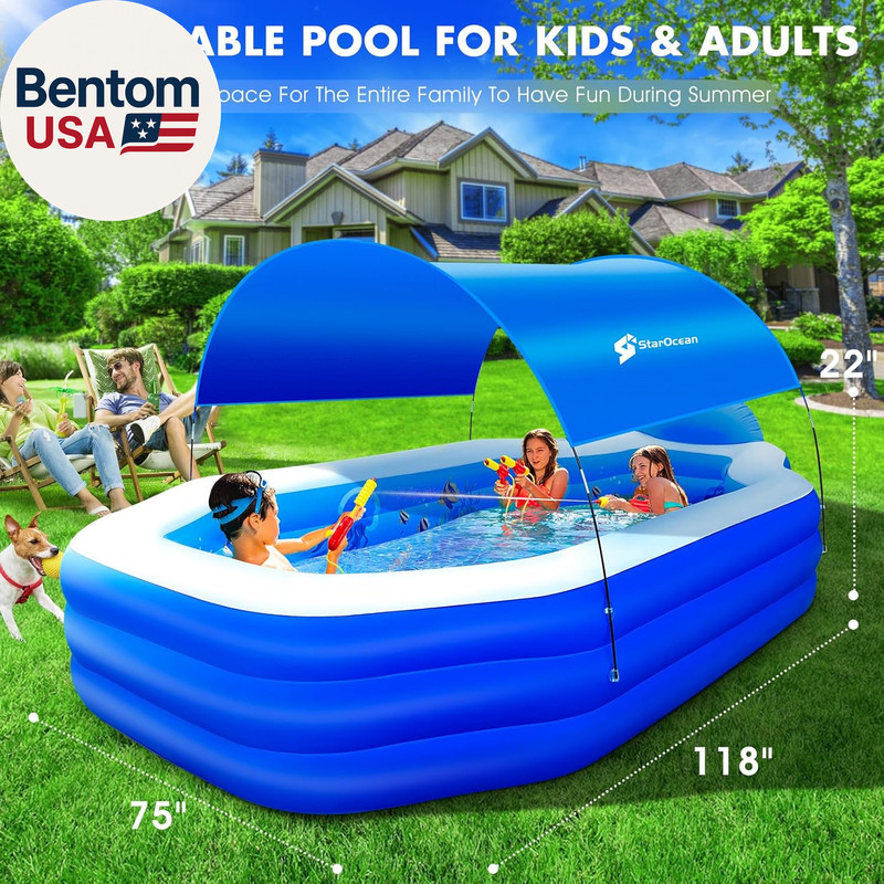 Inflatable Pool with Canopy, Large Inflatable Swimming Pool for Kids,Adult, Blow gallery