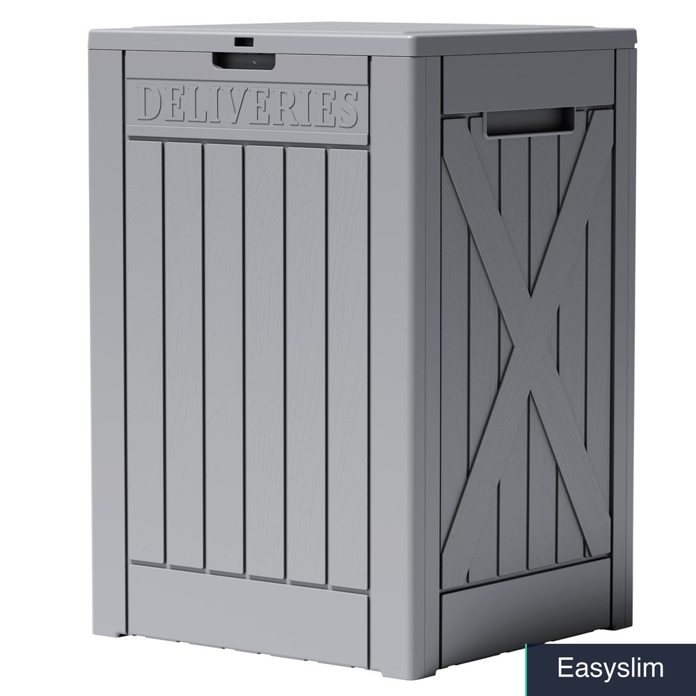 52 Gallon Lockable Package Delivery Box, Weatherproof Outdoor Storage, Gray