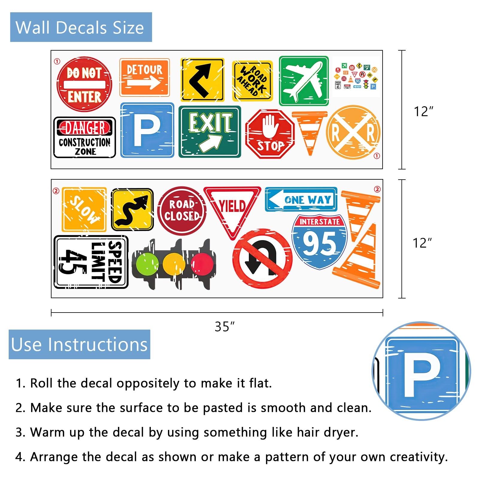 Road Sign Wall Decals Traffic Sign Stickers, Stop Street Transportation Signs... gallery