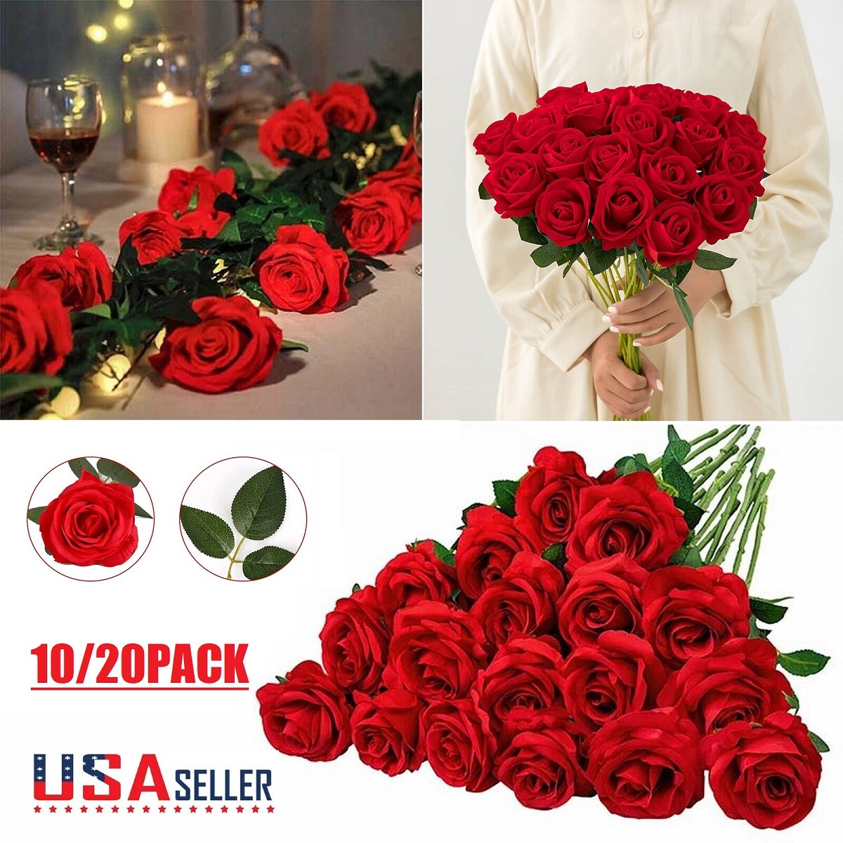 20× Red Silk Roses Artificial Flowers Realistic Bouquet Romantic Gift Home Decor gallery
