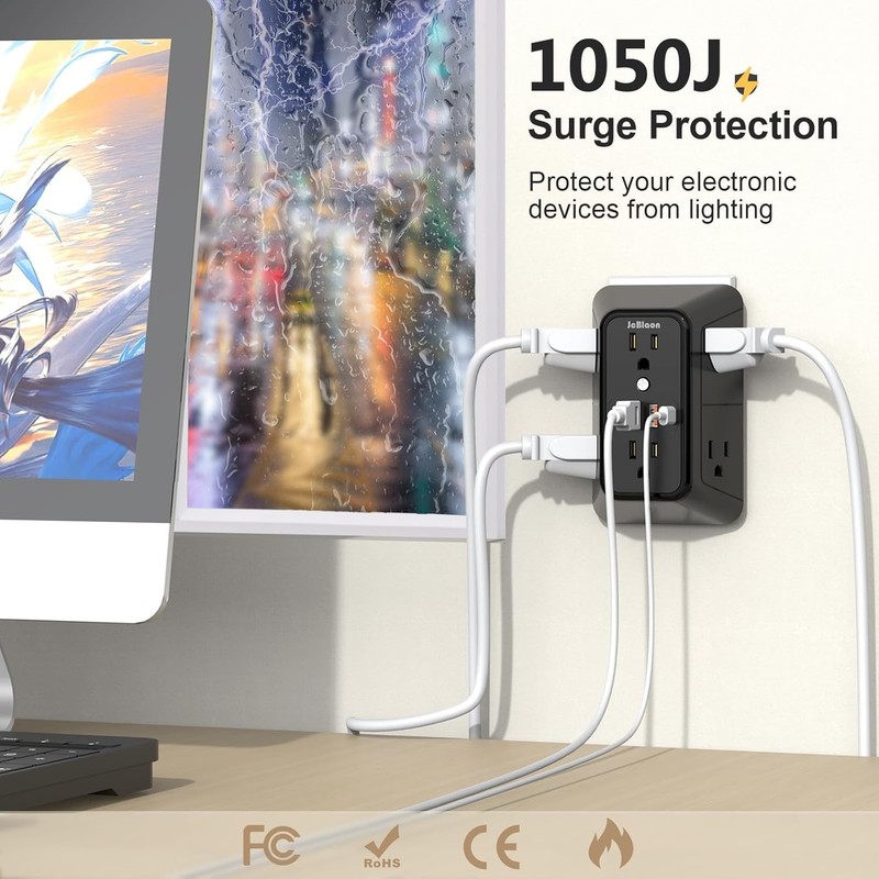 Extender Surge Protector - 6 Outlet Splitter with 4 USB Ports (2 USB C), Multipl gallery