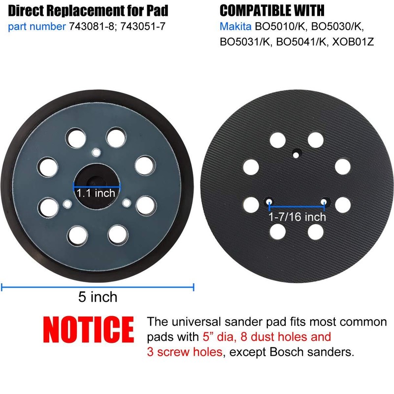 5 inch Orbital Sander Replacement Pad Hook Loop for Dewalt, Makita, Porter Cable gallery