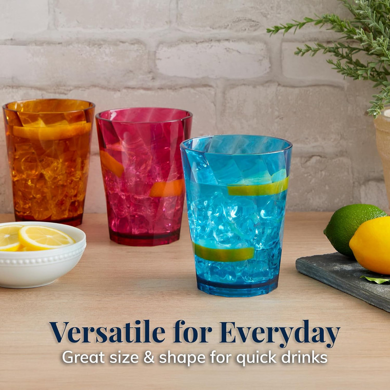 Optix Plastic Reusable Drinking Glasses (Set of 8) 14Oz Rocks Cups in Jewel Tone gallery