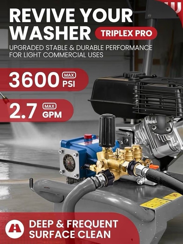 Triplex Pressure Washer Pump 3600 PSI 2.7 GPM 3/4” Shaft Horizontal gallery