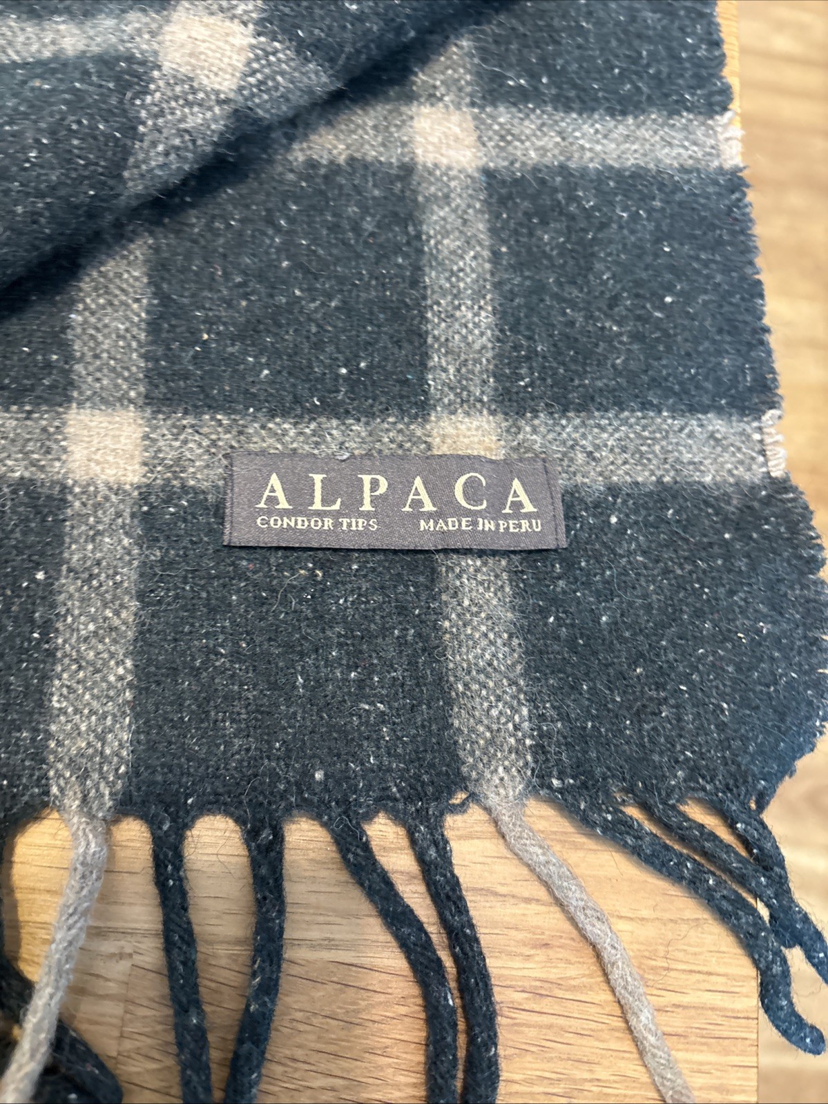 Alpaca Wool Blend Throw Blanket Plaid Green Brown Cream Fringed 62 in / 53 in gallery