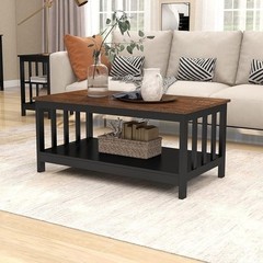 Mission Style Coffee Table Durable Hardwood Slatted Storage Easy Assembly New
