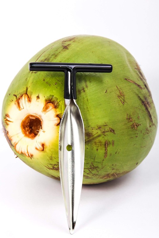 Coconut Opener Tool + Stainless Straw for Fresh GREEN Young Fruit Black Rubbe... gallery