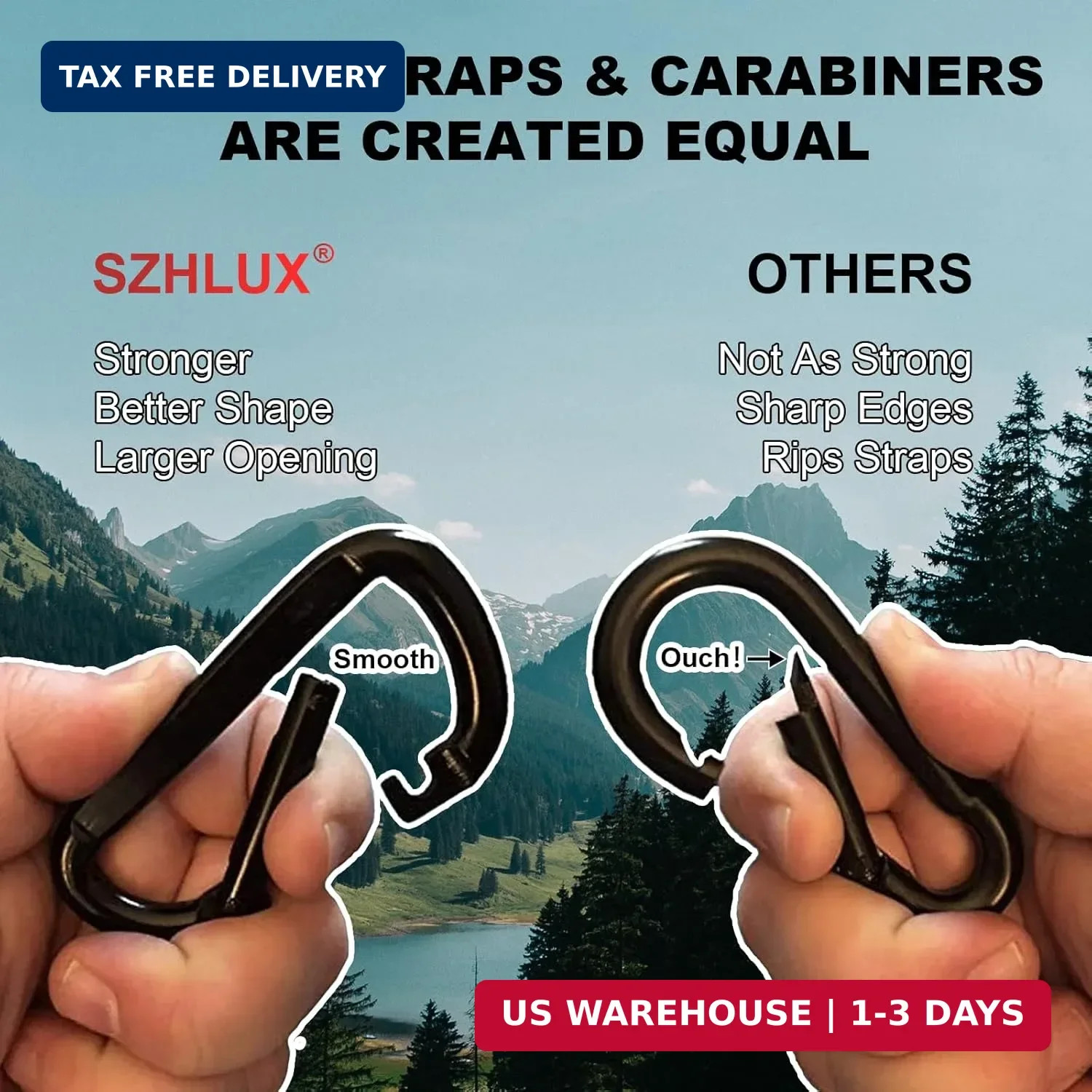 SZHLUX Hammock Straps for Trees - Set of Two 10ft Long, with 38 Loops & 2 Carabi gallery
