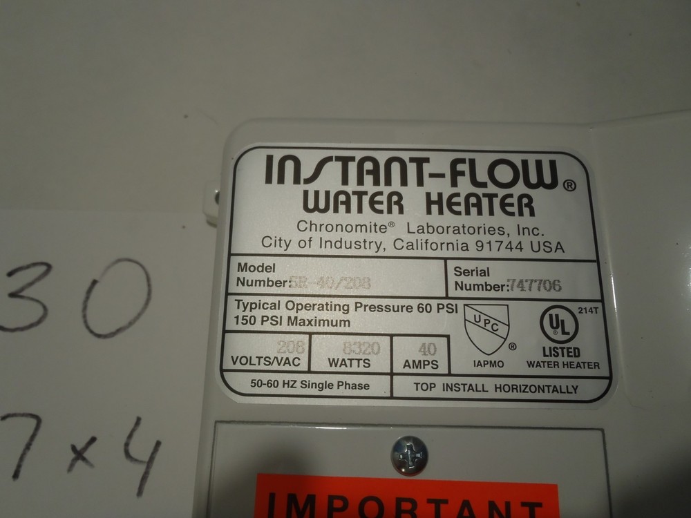 #30 CHRONOMITE INSTANT-FLOW C-MICRO CM-15L/277 104F Electric Tankless Water Heat