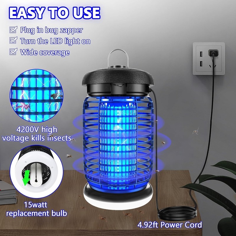 Durable Electric Bug Zapper Indoors & Outdoors - Wide Coverage 1500 sq ft gallery
