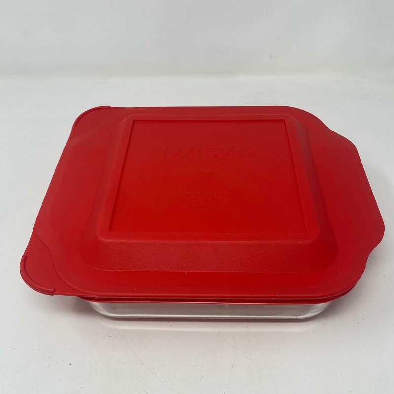 Pyrex 7211 6-Cup Rectangle Glass Dish w/ Red 7211-PC Lid gallery