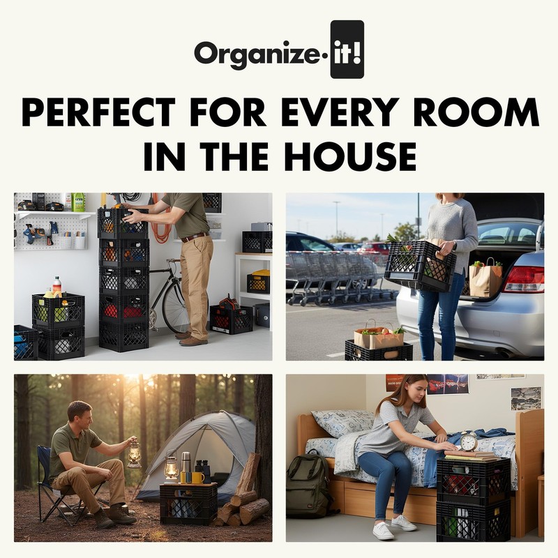 ORGANIZE-IT! 4 Pack Storage Milk Crate, Heavy Duty Versatile Box Organizers w... gallery