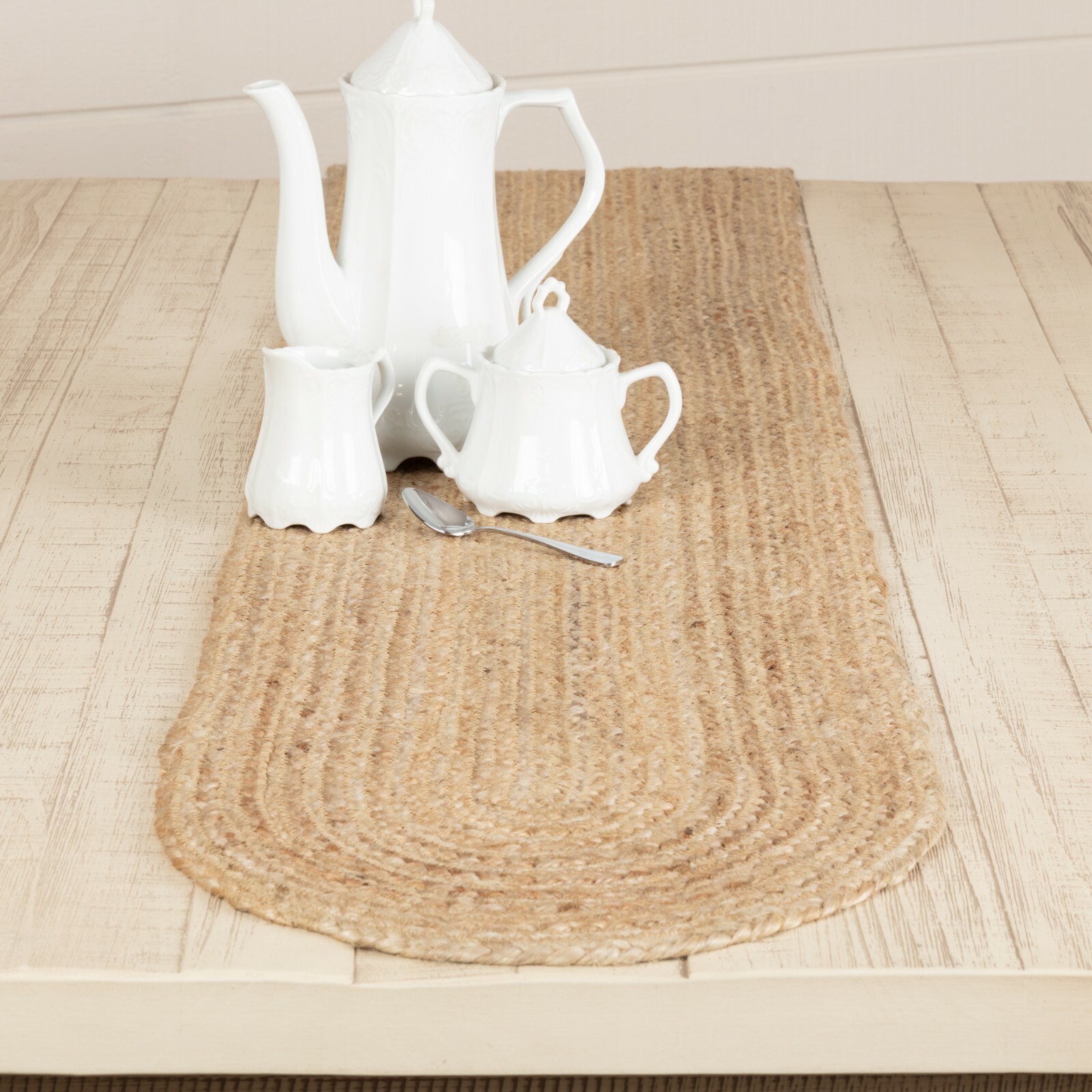 13' x 48" Natural Braided Table Runner Unbleached Jute Tan Oval Rustic Primitive gallery