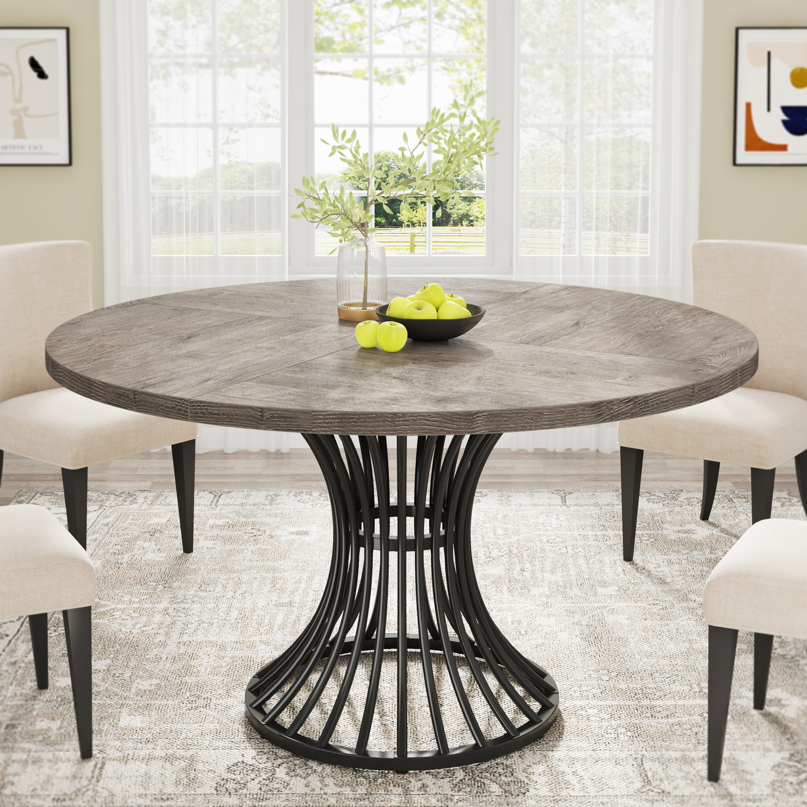 Tribesigns 47" Farmhouse Round Dining Table, Dinner Kitchen Table for 4-6 People gallery