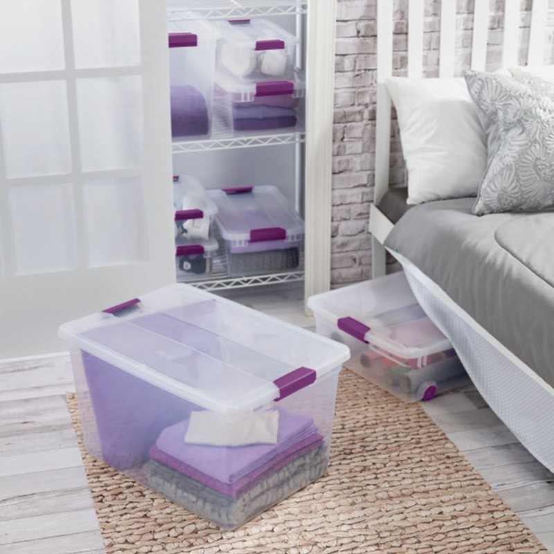 Sterilite 66 Quart Clear Plastic Latching Handle Storage Container Tote, 6 Pack gallery