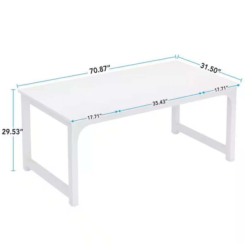 Capen 71 In. Rectangular White Engineered Wood Computer Desk with Thicken Metal gallery