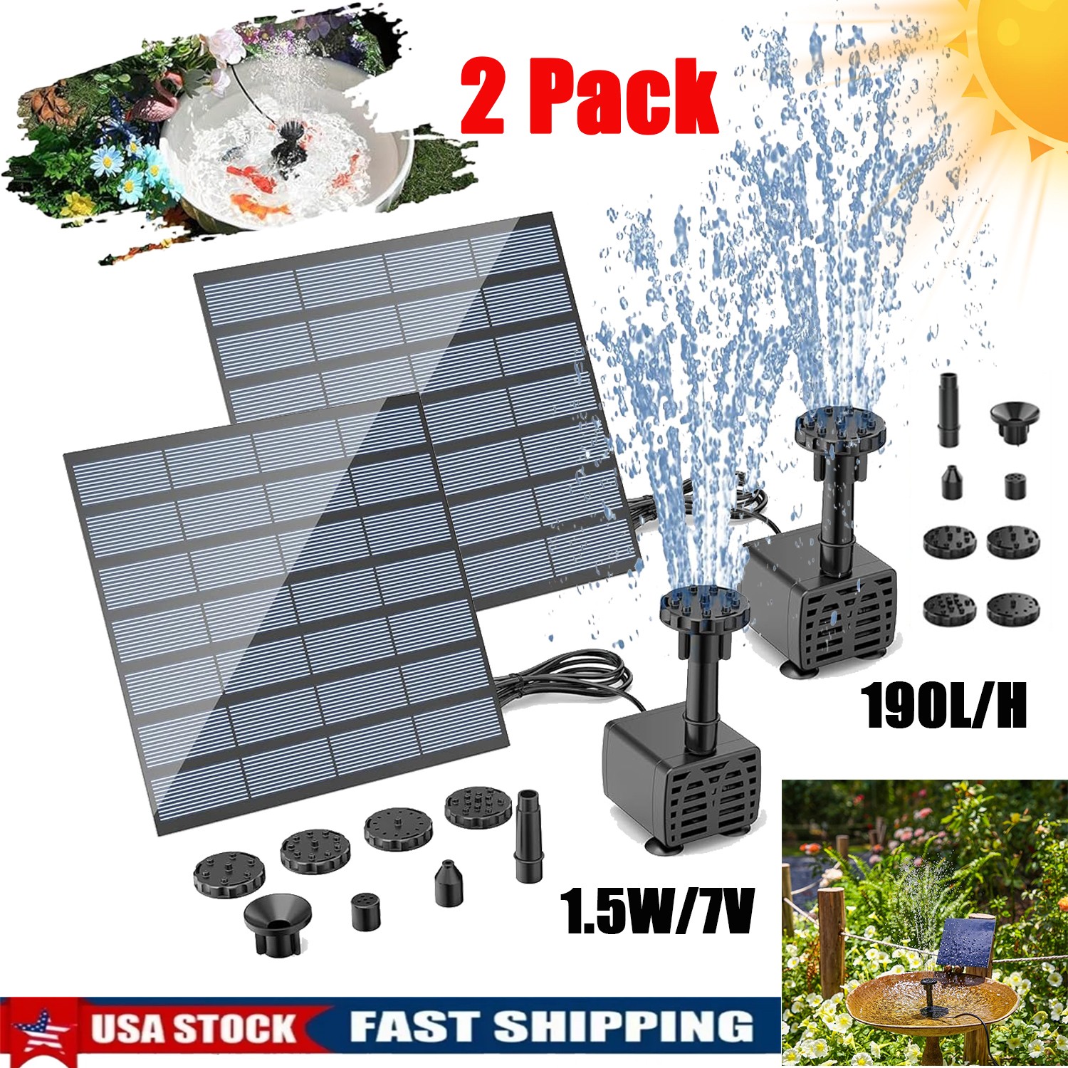 Solar Water Panel Power Fountain Pump Pool Garden Pond Watering Submersible,a gallery