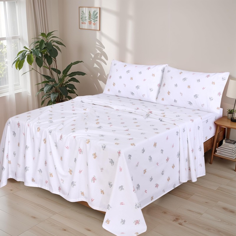 RUVANTI Flannel Sheets Queen Size - GOTS Certified 100% Organic Queen, Floral gallery
