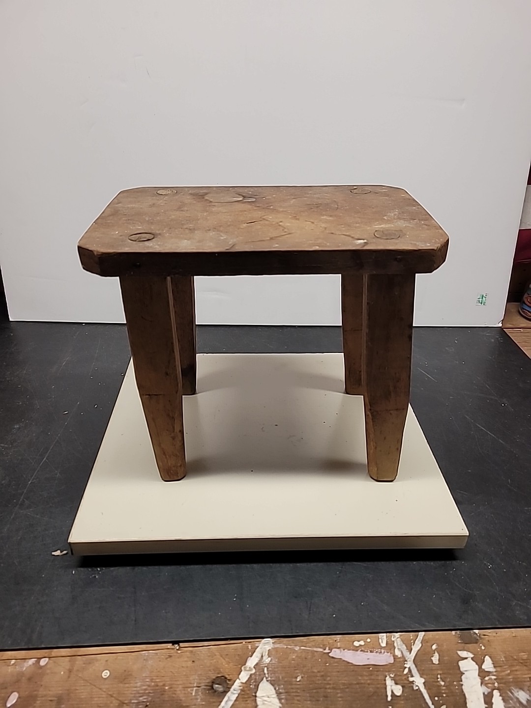 vintage Primitive barn Wood Stool farm house rustic gallery