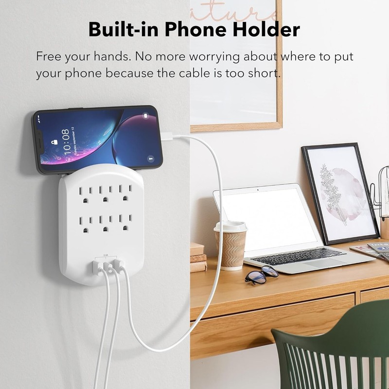 BN-LINK Multi Plug Outlet, USB Wall Charger with 6 Outlets, 3 USB Charging Ports gallery