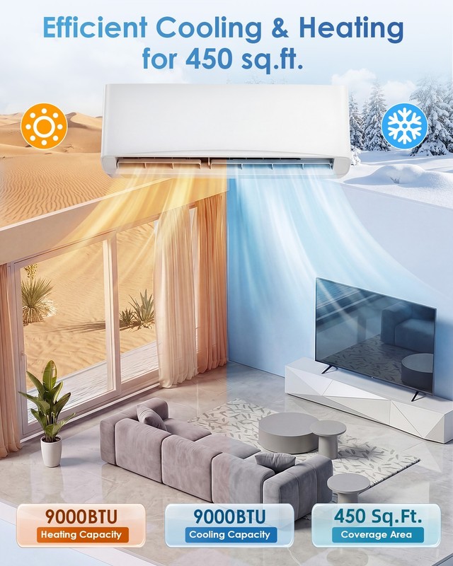 12000 BTU Mini Split AC, Wall Air Conditioner w/Heating Pump, WiFi & App Enabled gallery