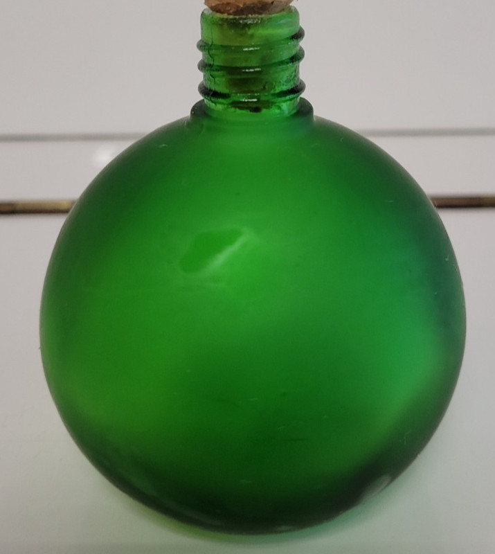 EMERALD GREEN ROUND MINI DECORATIVE BOTTLE RED CORKED STOPPER 4 INCHES 4 OZS gallery
