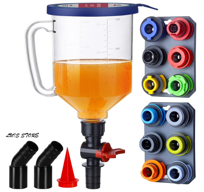 SMART JERRY Spill-Proof Oil Funnel Kit w/ 12 Adapters Shut-Off Valve gallery