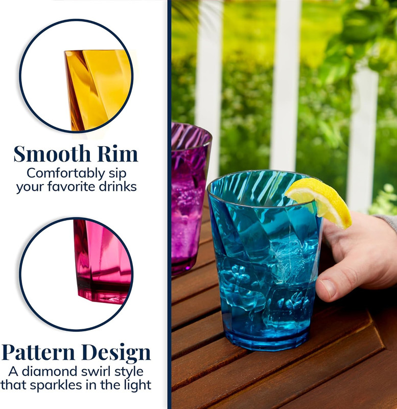 Optix Plastic Reusable Drinking Glasses (Set of 8) 14Oz Rocks Cups in Jewel Tone gallery