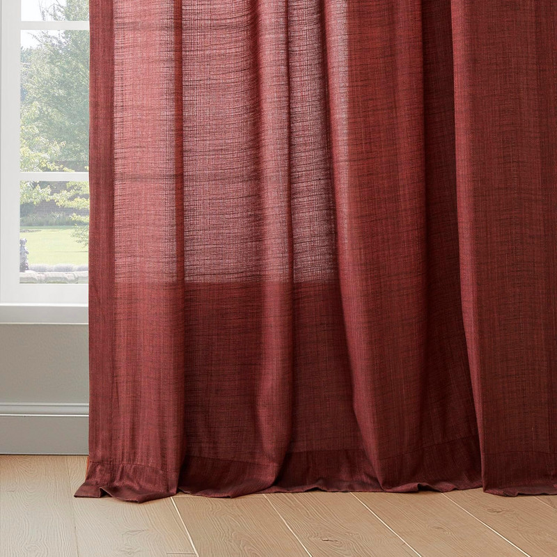 Rustic Red Linen Weave Light Filtering Curtains 96" Long - 2 Panels gallery