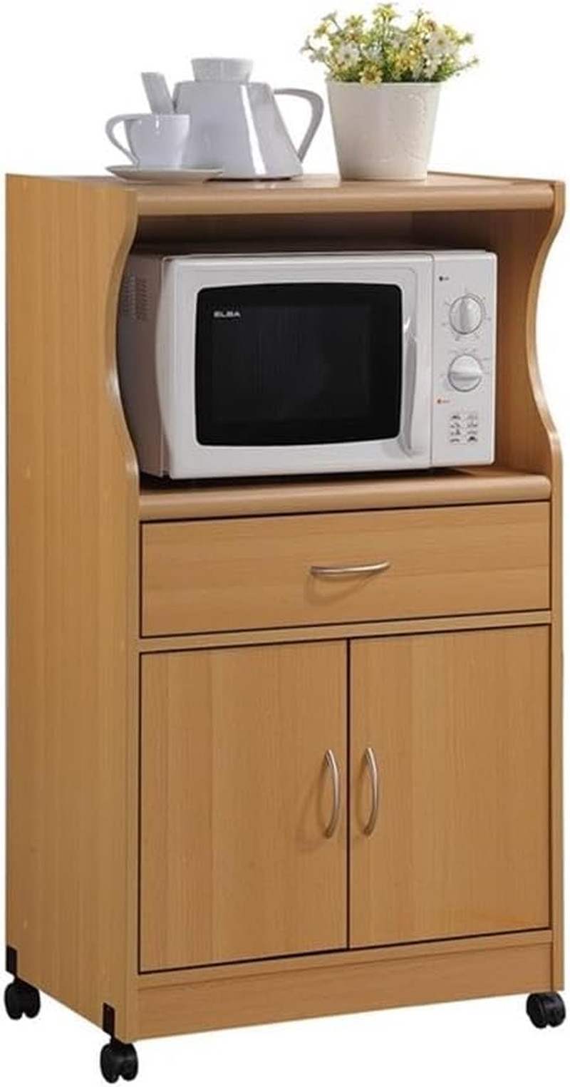 Stylish Beech Microwave Cart with Drawer, Doors, and Storage Shelf gallery