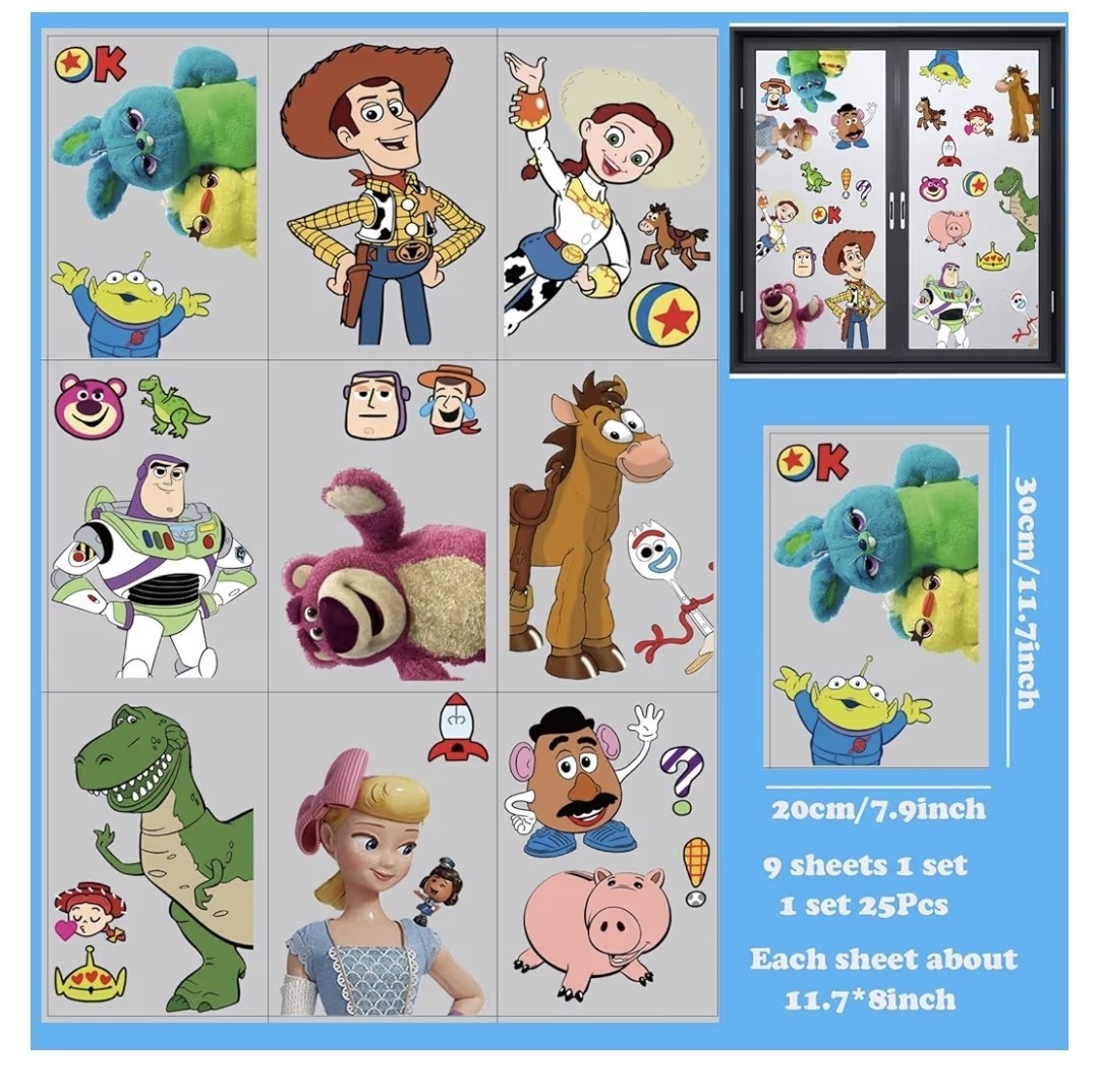 TOY STORY Window Clings Decals, Removable for Glass, Birthday Party - Woody Buzz gallery
