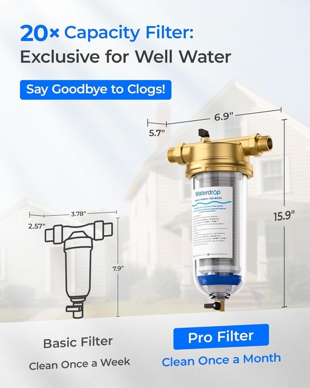 Waterdrop Mega Spin Down Sediment Filter Backwash Whole House System 500μm+200μm gallery