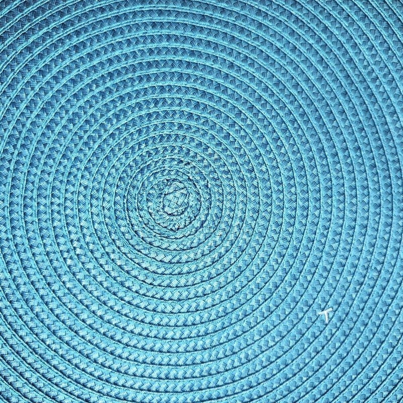 Round Braided Woven Placemat Polypropylene Polyester Teal Blue Gray Grey 14" gallery