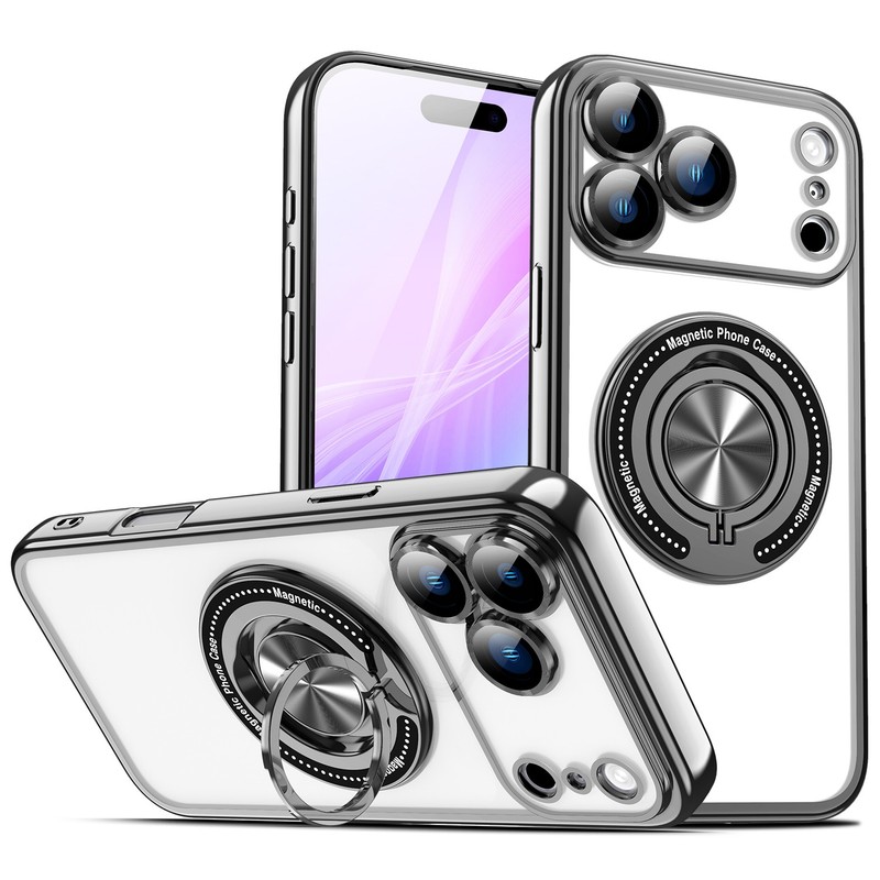 Magnetic TPU Case with Grip Ring Stand Cover for iPhone 11 14 15 16e 17 Pro Max