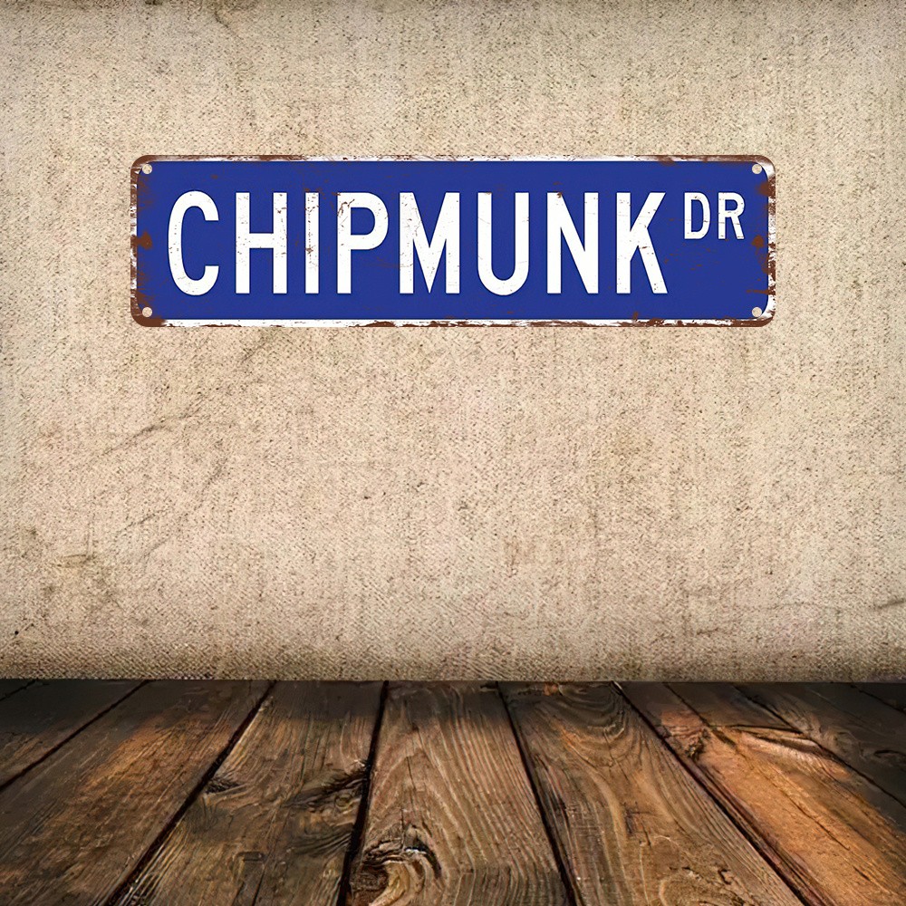 Chipmunk DR Vintage Distressed Blue Street Metal Sign Rustic Home Brick Decor gallery
